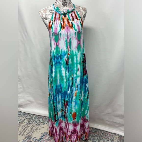 BUDDY LOVE Aqua multi halter neck maxi dress size M. - Picture 9 of 13